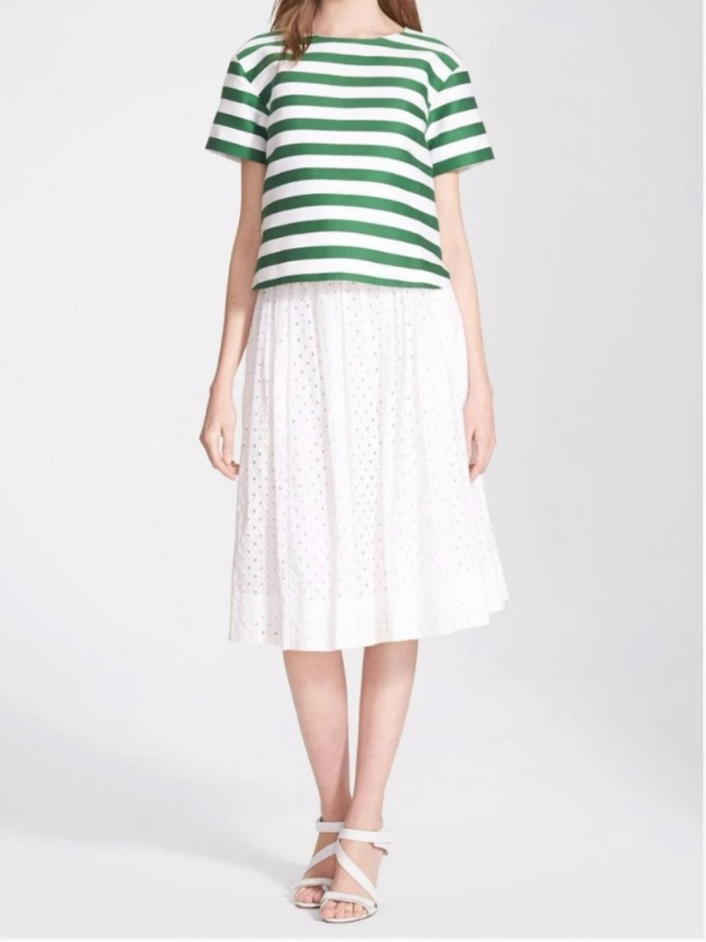 Kate Spade In Full Bloom Pleated Eyelet White Skirt A-line Size 10